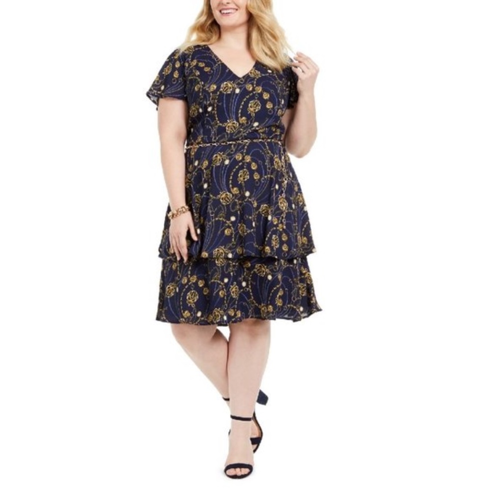 Teeze Me Plus Size Printed Belted Fit & Flare Dres